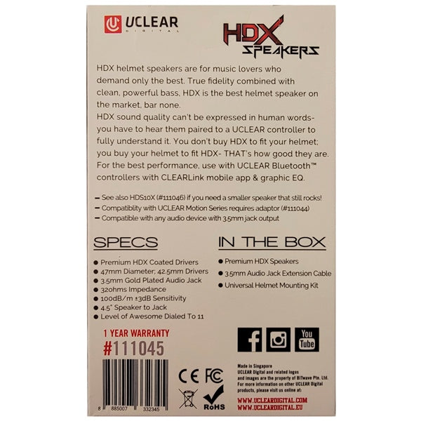Uclear HDX Helmet Speaker Set - 47mm (024641)