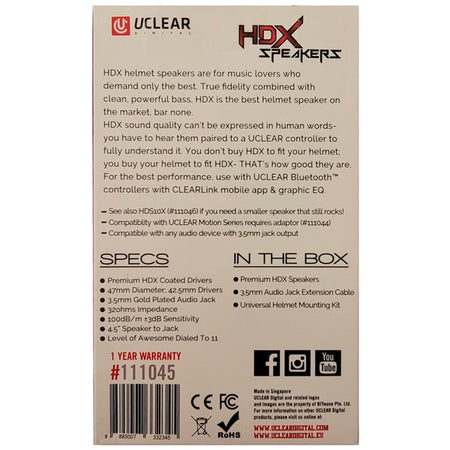 Uclear HDX Helmet Speaker Set - 47mm (024641)