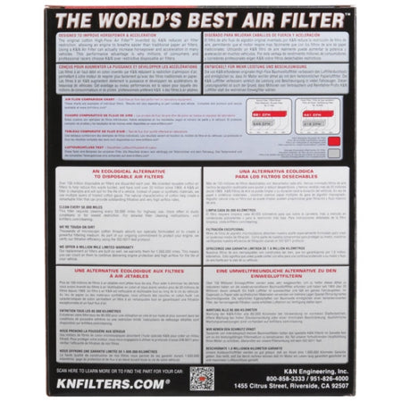 K&N Filtre à air d'origine à grand débit (076785)