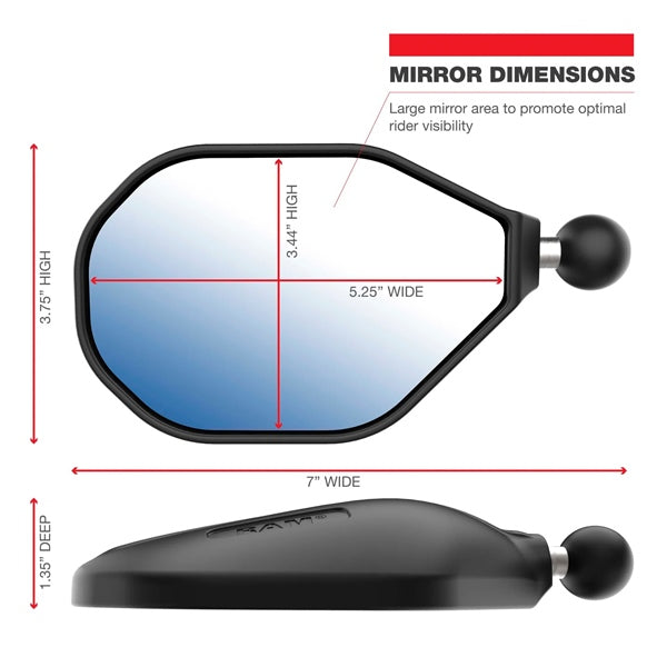 Ram Mount Mirror Tough-Mirror - Left & Right with Ball (180401)