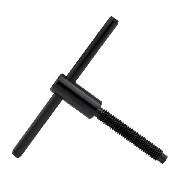 Black T-shaped tool on a white background