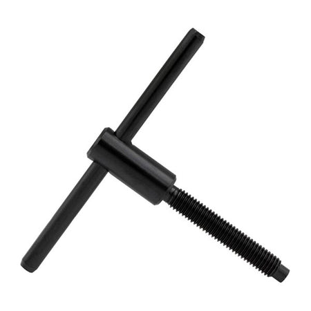 Black T-shaped tool on a white background