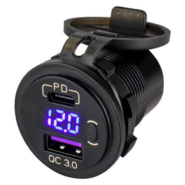 Sea Dog USB 3.0 & USB-C Power Socket W/Voltmeter (738161)