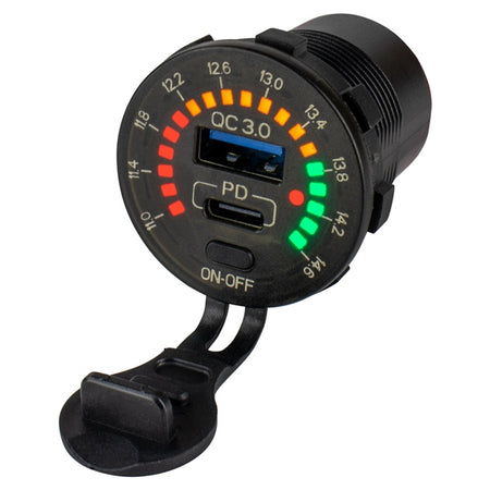 Sea Dog Rainbow Voltmeter with USB 3.0 and USB-C Power Socket (738165)