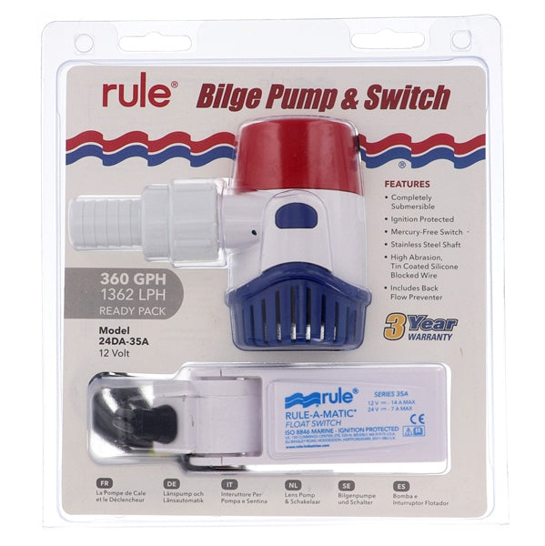 JABSCO RULE 360 GPH Standard Bilge Pump Kit with Float Switch (761382)