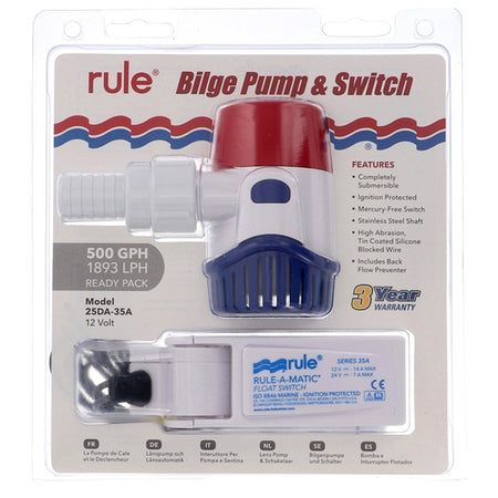 JABSCO RULE 500 GPH Standard Bilge Pump Kit with Float Switch (761383)