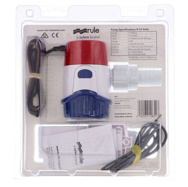 JABSCO RULE 500 GPH Standard Bilge Pump Kit with Float Switch (761383)