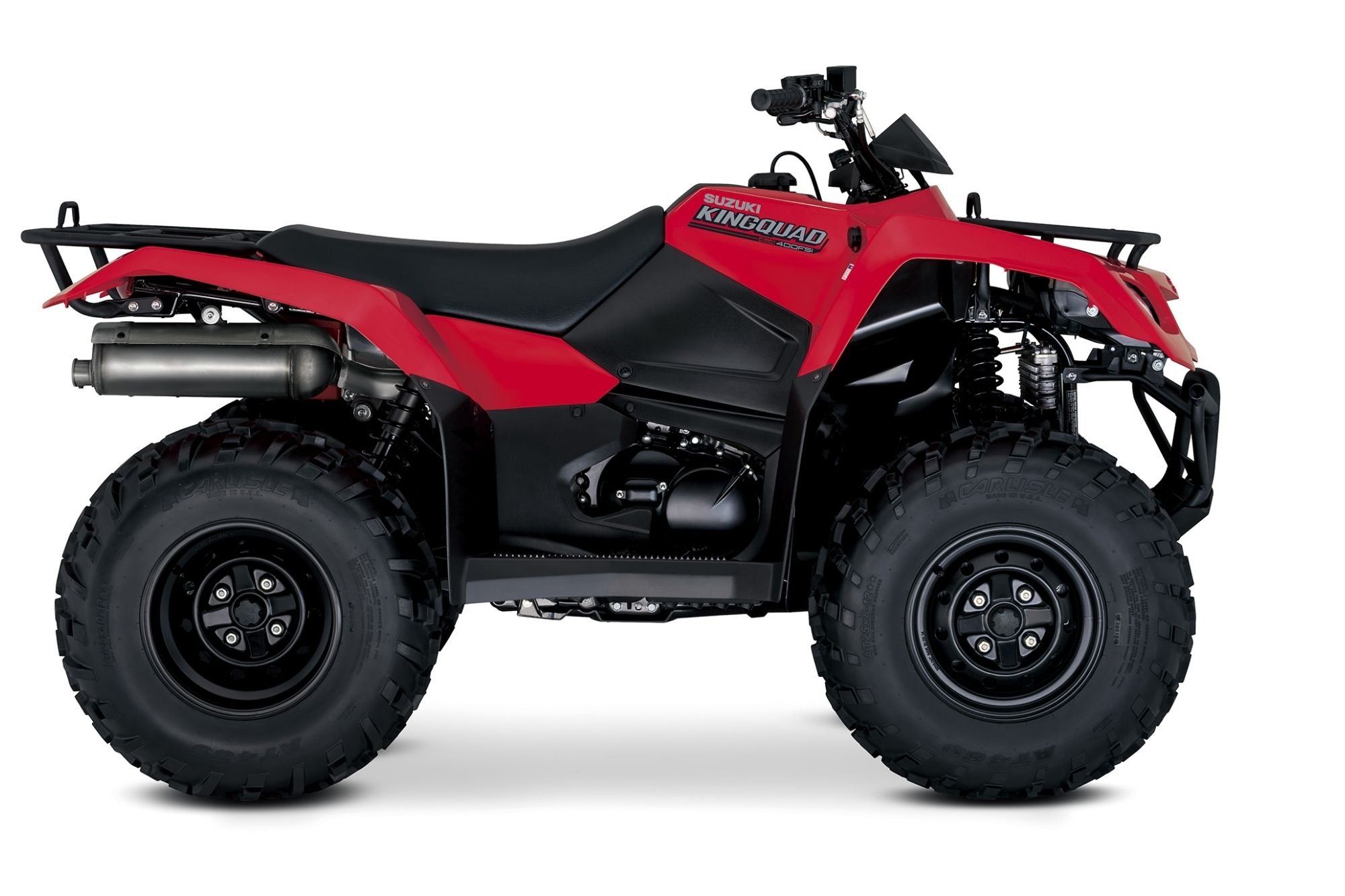 Red and black ATV on a white background
