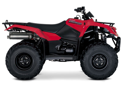 Red and black ATV on a white background