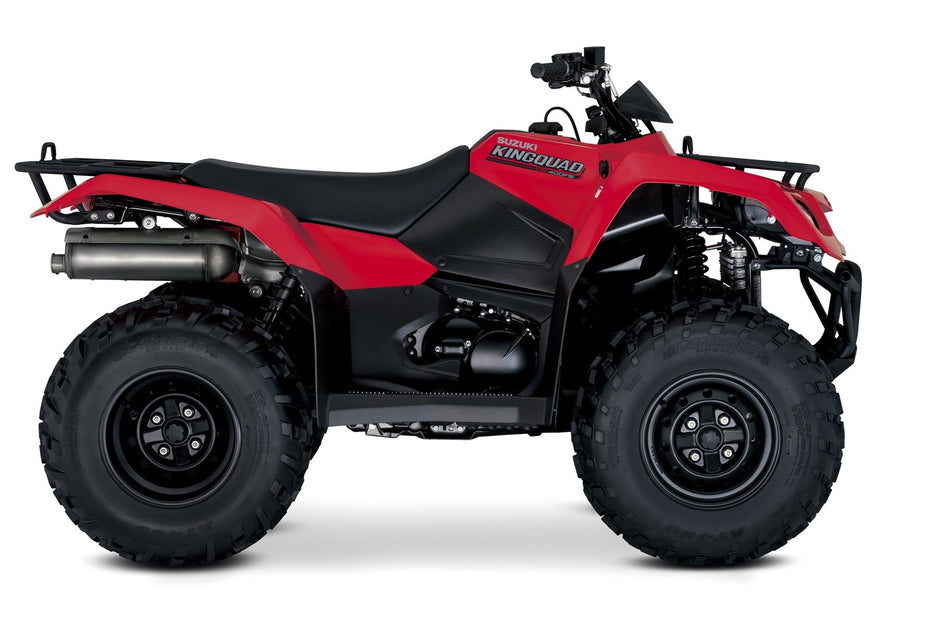 Red and black ATV on a white background