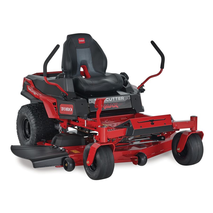 Red Toro zero-turn lawn mower on a white background