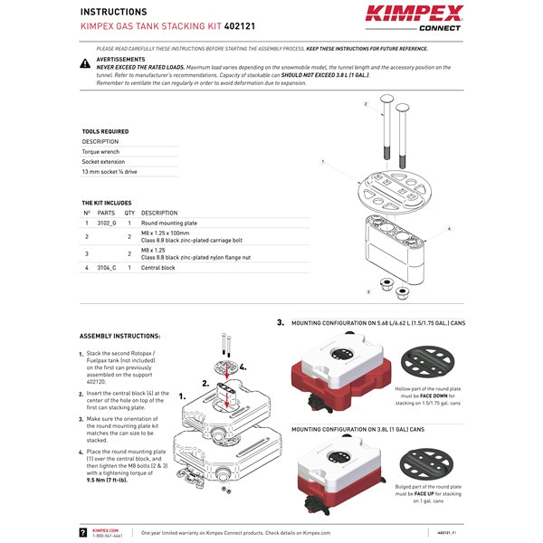 Kimpex Connect Gas Tank Stacking Kit 1 designed to stack tanks (402121)
