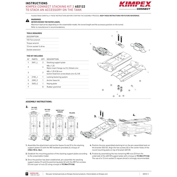 Kimpex Connect Ensemble d’empilage 2 Kimpex Connect pour superposer un accessoire sur un réservoir (402222)