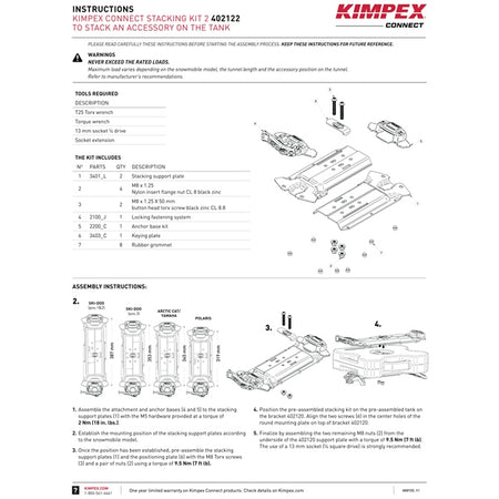Kimpex Connect Ensemble d’empilage 2 Kimpex Connect pour superposer un accessoire sur un réservoir (402222)
