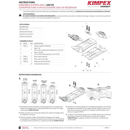 Kimpex Connect Ensemble d’empilage 2 Kimpex Connect pour superposer un accessoire sur un réservoir (402222)