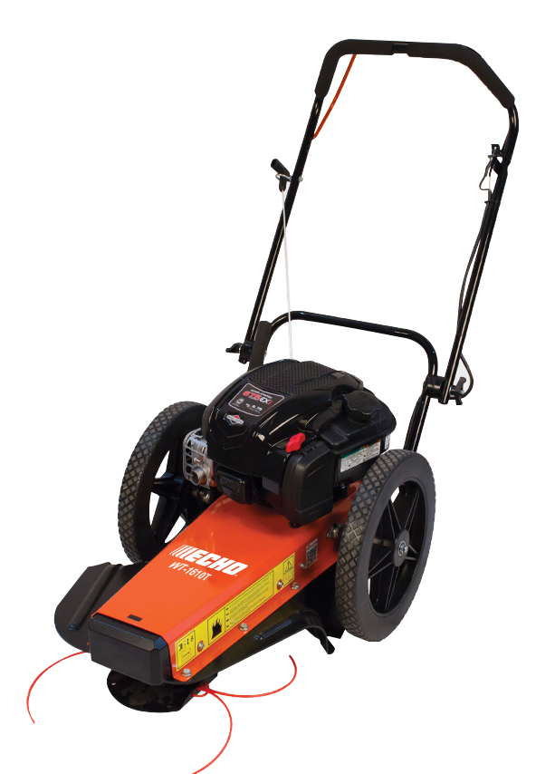 Orange and black lawn mower on a white background