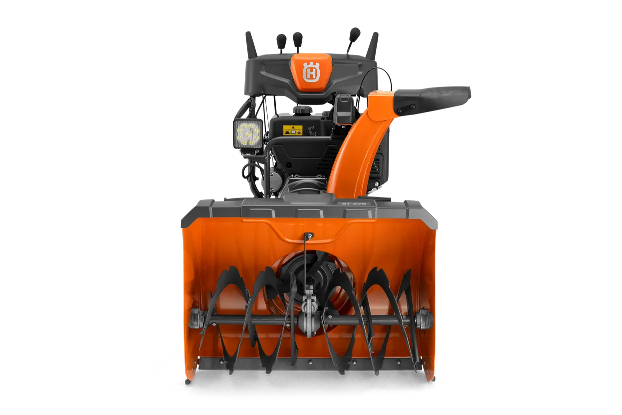 Husqvarna ST376 snow thrower, front view of the 30 inch auger housing