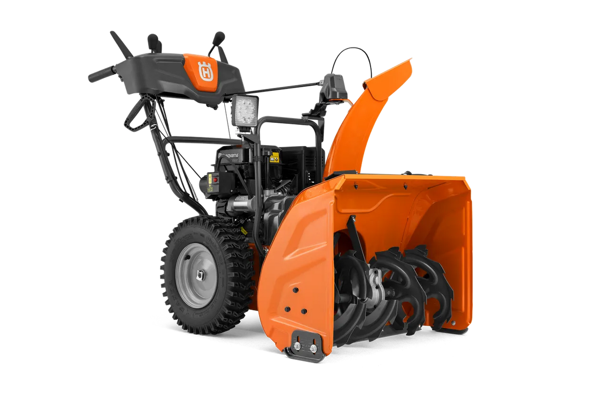 Husqvarna ST269 two stage gas snow thrower, front left view