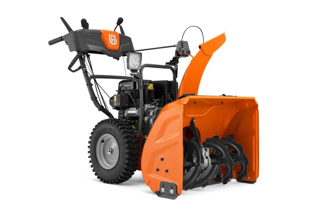 Husqvarna ST269 two stage gas snow thrower, front left view