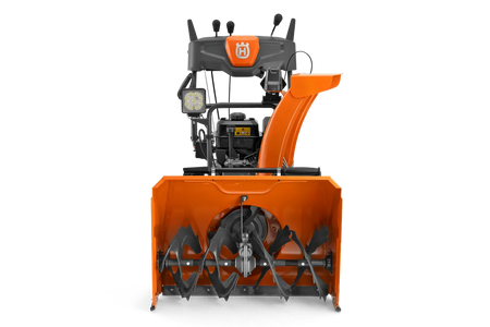 Husqvarna ST269 snow thrower, front view of the 27 inch auger housing