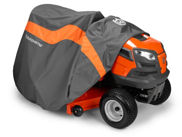 Housse Husqvarna 54 pouces (137 cm) pour tracteur tondeuse autoportée, compatible avec les modèles : YT48CS, GT54CS, YT42LS, YT46LS, YT42DXLS, YT48DXLS, GT52XLS, GT52XLSi, GT54LS. Accessoire résistant à l'eau, orange/gris.