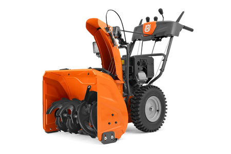 Husqvarna ST269 snow thrower, front right view with discharge chute