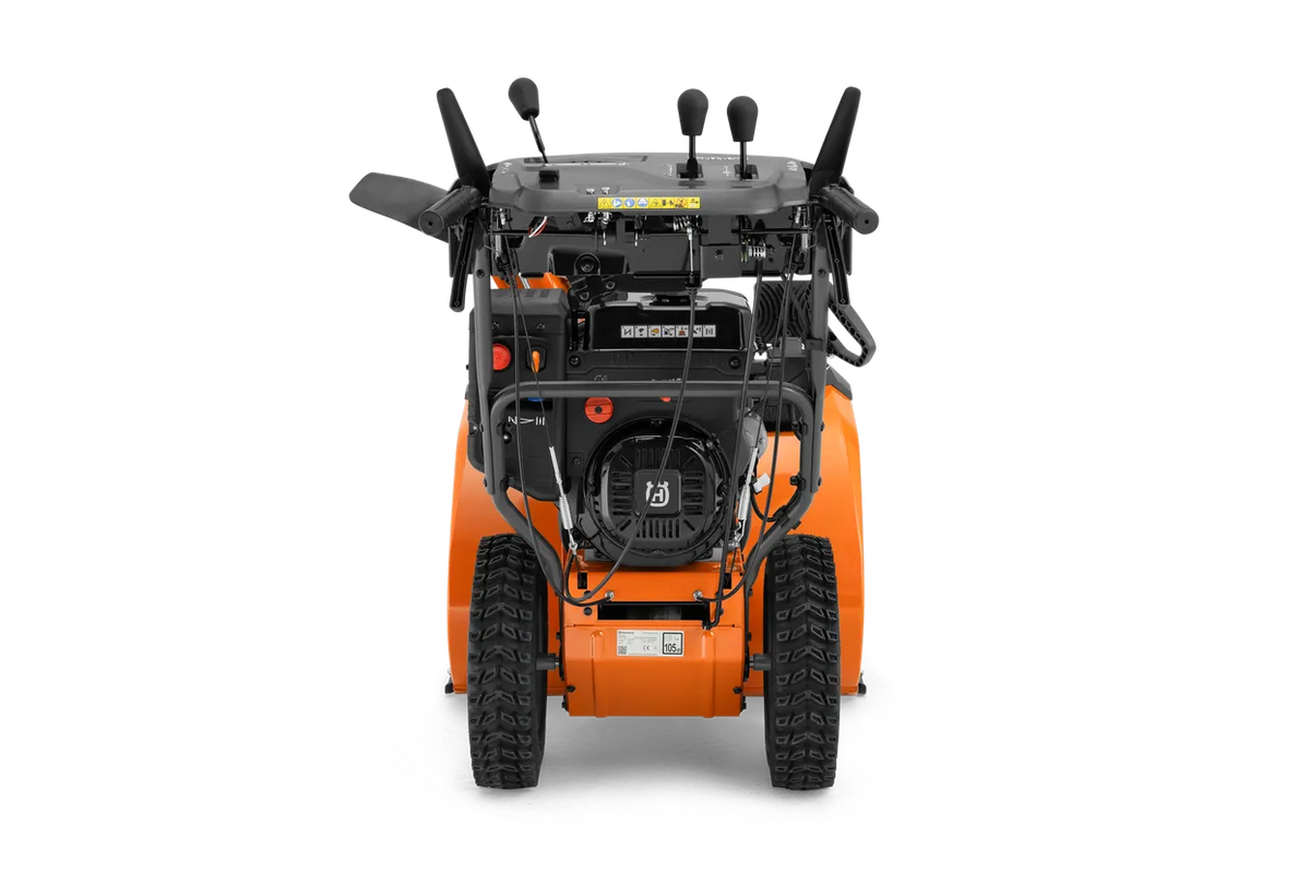 Husqvarna ST376 snow thrower, rear view from the operator position