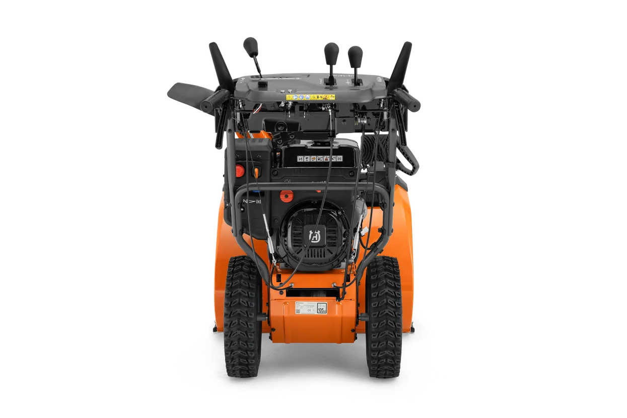 Husqvarna ST376 snow thrower, rear view from the operator position