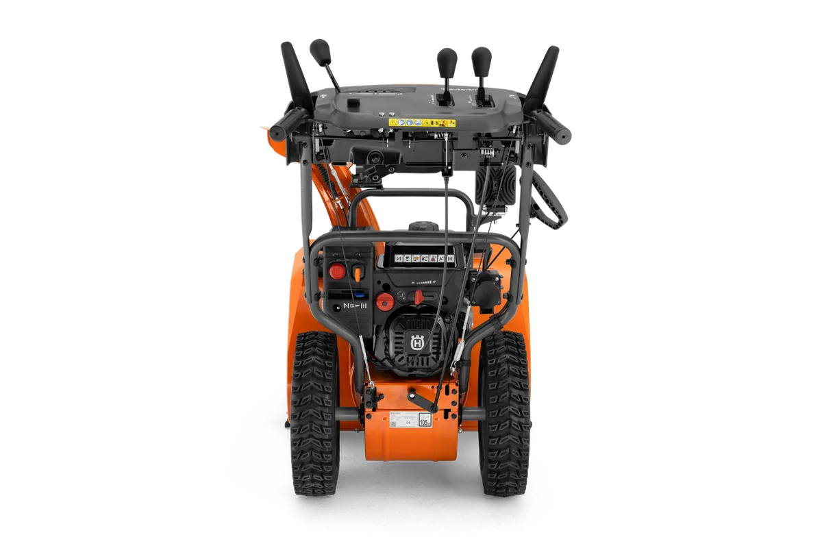 Husqvarna ST269 snow thrower, rear view from the operator position